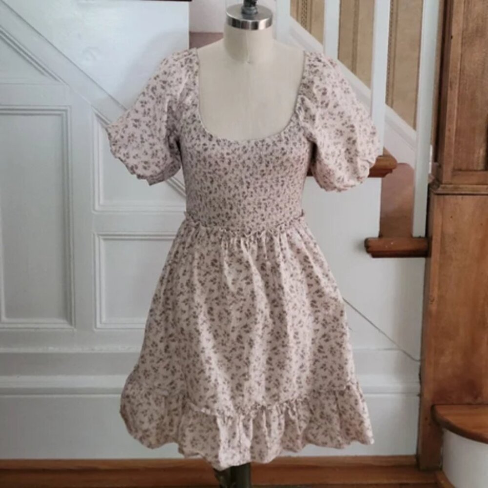 And Now This Puff Sleeve Mauve Floral Dress